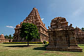 The great Chola temples of Tamil Nadu - The Brihadisvara temple of Gangaikondacholapuram. The Ganesha temple with the great vimana towering behind. 